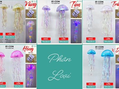 Lồng đèn con sứa xà cừ đèn Led [2 Size - 5 màu chọn] LDEN-NHUA-04